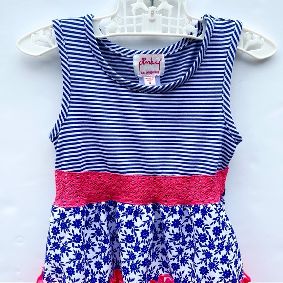 Nautical Tiered Ruffles Dress Pinky Of Los Angeles - Size 4 - Picture 2 of 5